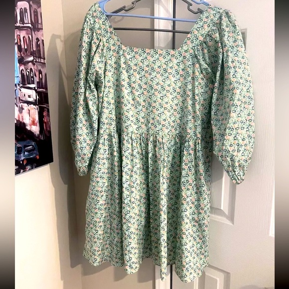 Impeccable Pig Blue Floral Long Sleeve  Mini Dress - Picture 1 of 1